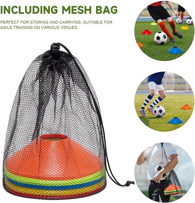 35/65/105 PCS Agility Soccer Cones for Training, Reusable Sports Cones for Drills with Mesh Bag, Training Cones for Soccer Practice, Football, Basketball - Disc Cones Training Equipment