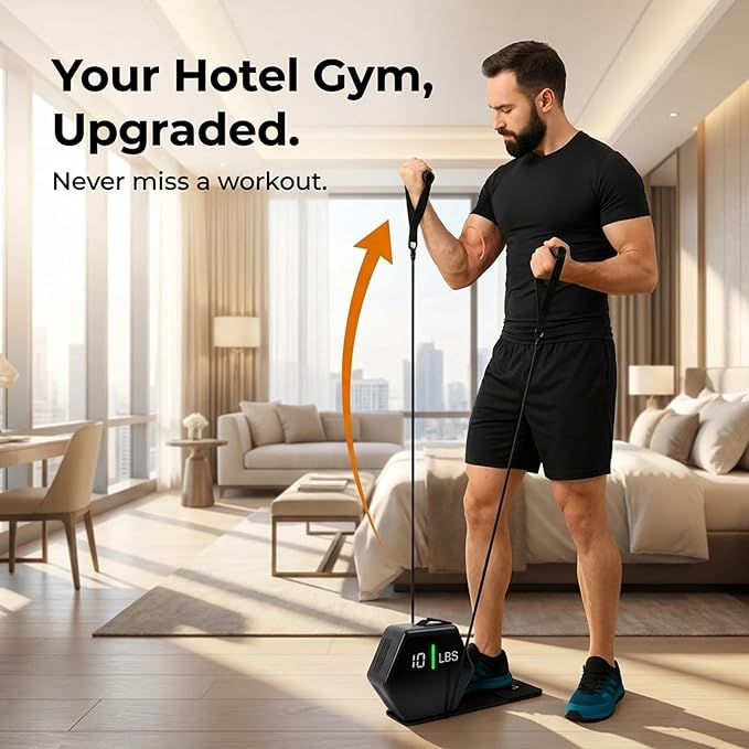 in Motion Flex USB Rechargeable Smart Home Gym Equipment | Portable Compact Digital Cable Machine Adjustable Motor Resistance 5–66LB | Compact Strength Training for Full Body Workout Travel & Fitness