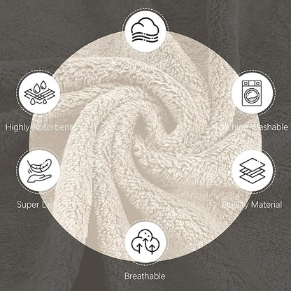 Cosy Family 6 Pack Ultra Soft Microfiber Absorbent Hand Towel, Silk Hemming Towels for Bathroom - Quick Drying - Perfect for Bath, Fitness, Gym, Shower, Hotel, and Spa - 16x28 Inch, Cream