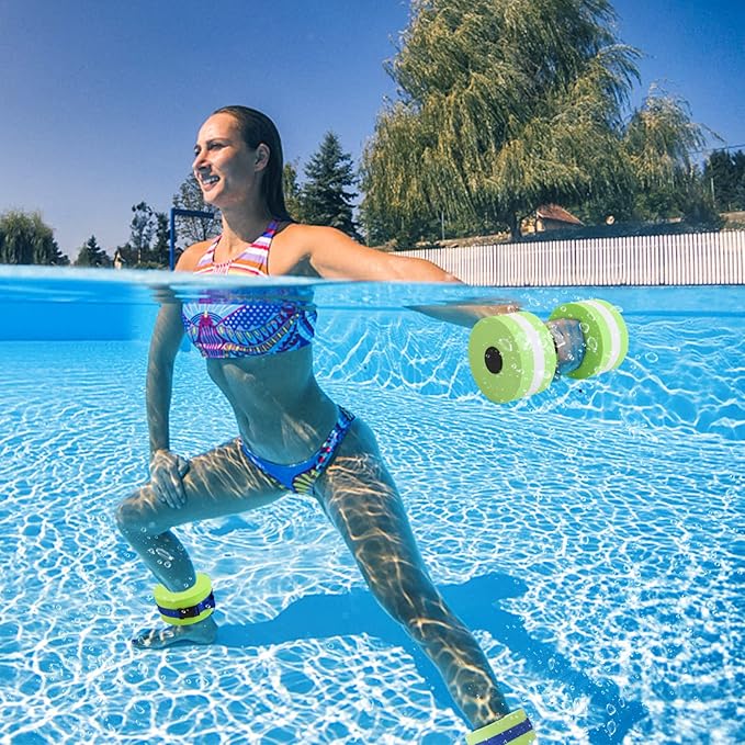 Carperipher Water Aerobics Set for Aquatic Exercise, Pool Fitness Equipment Foam Water Dumbbell Set, New Upgrade Aquatic Dumbbells and Foam Swim Aquatic Cuffs, Water Workout Fitness Tool