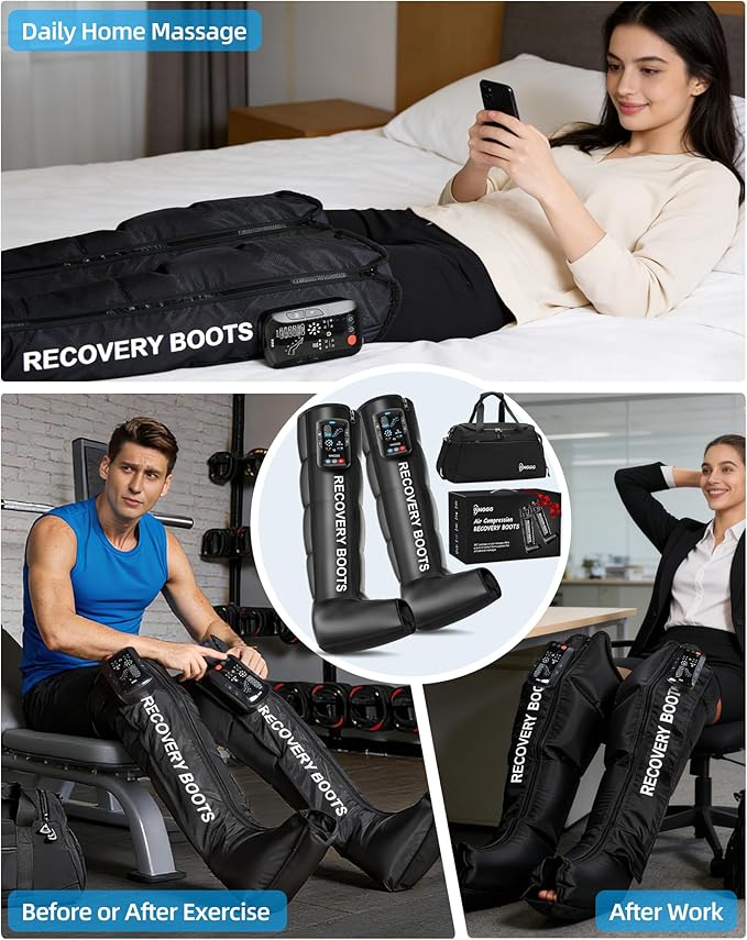 Leg Massager with Heat and Compression: Cordless Recovery System for Improved Circulation, Professional Foot Massage Boots with 5 Massage Areas, 8 Intensities(Only Single Leg)-Medium