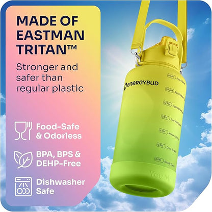 1 Gallon Water Bottle with 128 oz Capacity - Motivational Time Markers for Daily Hydration Goals - Leakproof BPA Free Tritan with Removable Straw