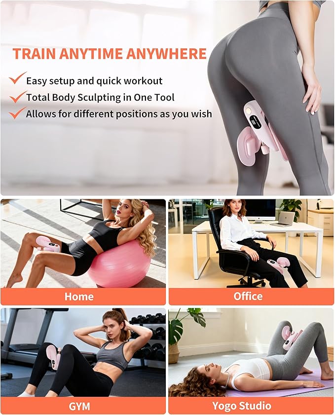 Thigh Master, Kegel Exerciser for Women, Pelvic Floor & Hip Trainer with 5 Resistance Bands, Thigh Glutes and Leg Slimming, Light Pink, Home Fitness Equipment