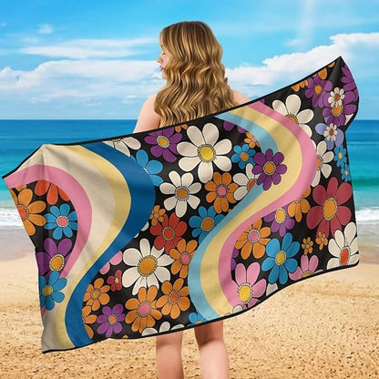 Bulopur Hippie Daisy Car Sweat Towel Seat Cover Washable Quick Dry Car Seat Towel Cover After Gym Beach Yoga Workout Outdoor Surfing Activities Auto Accessories