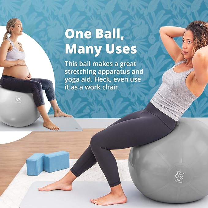 Greater Goods Yoga Ball Anti-Burst Exercise Ball for Pilates, Stability, Pregnancy & Workouts, Includes Pump, in Multiple Sizes and Colors