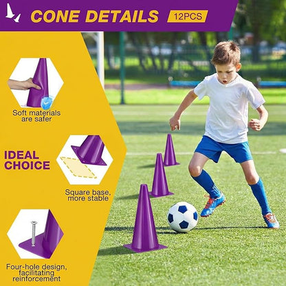 12 Inch Durable Cones,12pcs Versatile Plastic Traffic Cones and Soccer Cones for Sports Training,Agility Drills,Parking Safety,Basketball Training,Football Training.