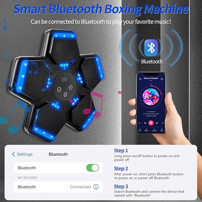 Music Boxing Machine for Adults and Kids, Smart Bluetooth Boxing Training Equipment with Gloves, Target Workout Equipment for for Home, Office