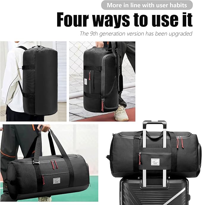 Travel Duffle Bag for Men 65L Large Size Traveling Duffel Bag Weekender Overnight with Shoes Compartment Multifunctional Sports Gym Bags (Black#1)