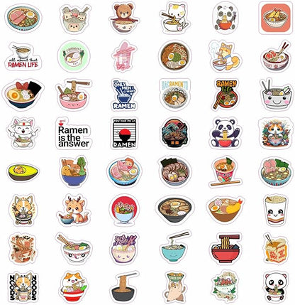BulbaCraft Ramen Stickers for Water Bottle and Laptop - Foodie Party Supplies & Decorations, Waterproof Vinyl Noodle Decals, Cute Ramen Stickers Laptop Decals, Gifts for Women & Men