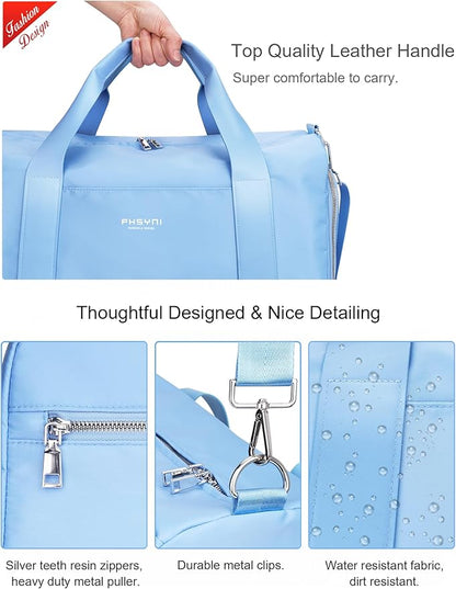 Gym Bag for Women Girls with Shoe Compartment & Wet Pocket - Duffle Bag for Travel Sports Fitness Workout Athletic, 19"-Medium, Blue