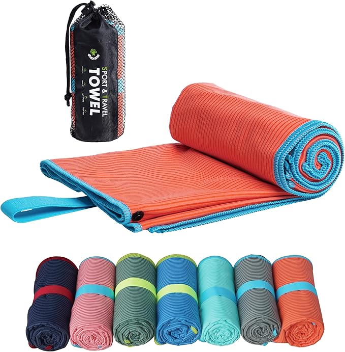 4Monster Microfiber Camping Towel - Quick Dry, Super Absorbent, Lightweight Travel Towel for Hiking, Beach, Gym, Backpacking, Yoga - Compact with Carry Bag (Orange, X Large(63" x 32.2"))