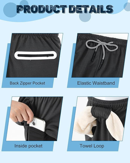 3 Pcs Men's 2 in 1 Athletic Running Pants Quick Dry Gym Workout Compression Pants with Pockets Towel Loop