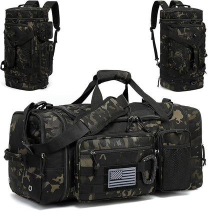 3 in 1 Tactical Gym Bag Backpack for Men 40-45L Expandable Travel Duffle Bag for Women Large Military Sport Duffel Bags Weekend Overnight with Shoe Compartment & Wet Pocket for Fitness, Camo