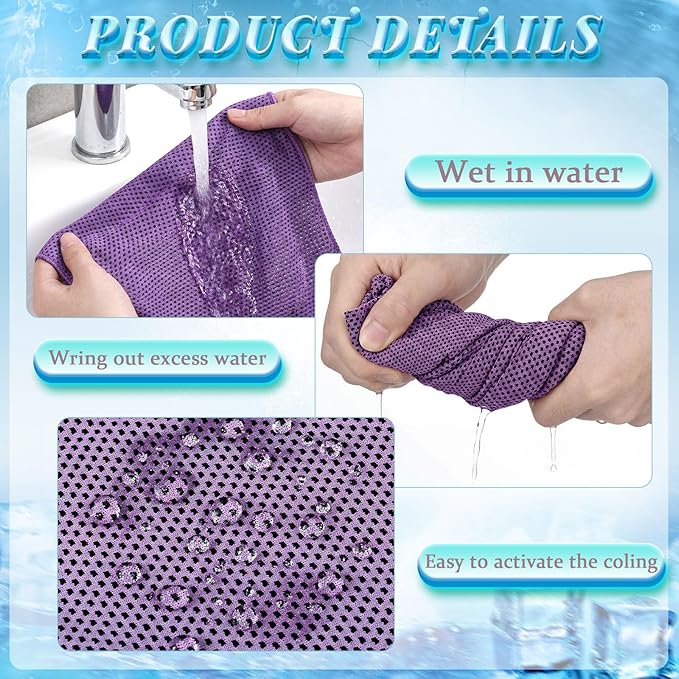 Honoson 10 Pack Cooling Towels Bulk - 47"x12" Soft Breathable Ice Towels for Neck & Face, Portable Chilly Rags Microfiber Sweat Rags for Yoga, Sports, Gym, Workout & Fitness(Purple)