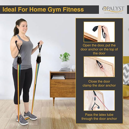 11pcs Resistance Band Set for Home Gym – Heavy Duty Exercise Tube Bands with Handles, Door Anchor & Ankle Straps – Full Body Workout Equipment for Strength Training, Yoga, Pilates, Physical Therapy