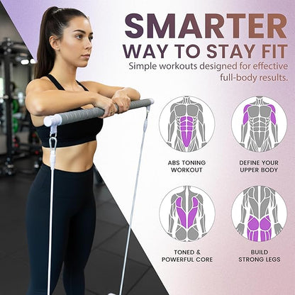 Premium Pilates Reformer Board with Resistance Bands Set – Foldable Home Pilates Machine with Push-Up Bars, Pilates Bar & Fabric Bands for Full-Body Workout, Core Strength & Glute Training