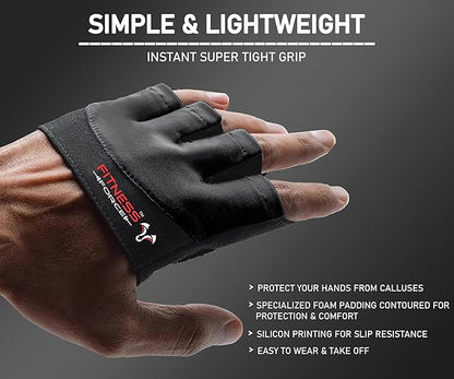 FITNESS FORCE Workout Gloves for Men & Women Partial Weight Lifting Non-Slip Gym Gloves, Lifting Grip for Calluses Guard Fingerless Exercise Gloves with Full Palm Protection
