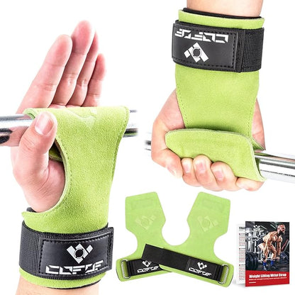 COFOF Weight Lifting Wrist Strap, Double Layer Leather Wrist Strap for Deadlift and Powerlifting, Adjustable Neoprene Padded Gym Workout Lifting Hooks (Pair)