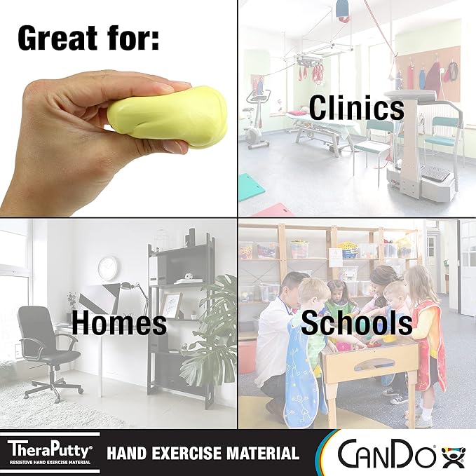 CanDo TheraPutty Standard Hand Exercise Putty For Rehabilitation, Exercises, Hand Therapy, Occupational Therapy, Hand Strengthening, Improve Motor Skills, Stress Relief, Yellow: X-Soft, 6 oz