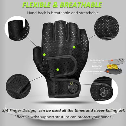 MOREOK Workout Gloves Padded Weight Lifting Gloves for Men/Women, [5MM Gel] Fingerless Grip Gym Gloves Fitness Gloves for Exercise, Weightlifting, Cycling, Pull ups, Rowing, and Climbing