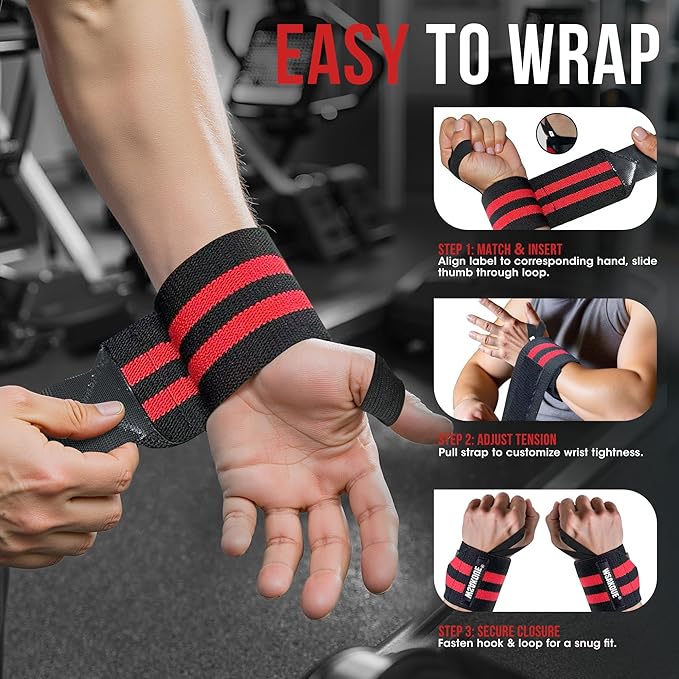 WSAKOUE Weightlifting Wrist Wraps - 18" Professional Wrist Support with Heavy-Duty Thumb Loop for Powerlifting, Bench Press & Strength Training- Adjustable Gym Wrist Straps for Men & Women