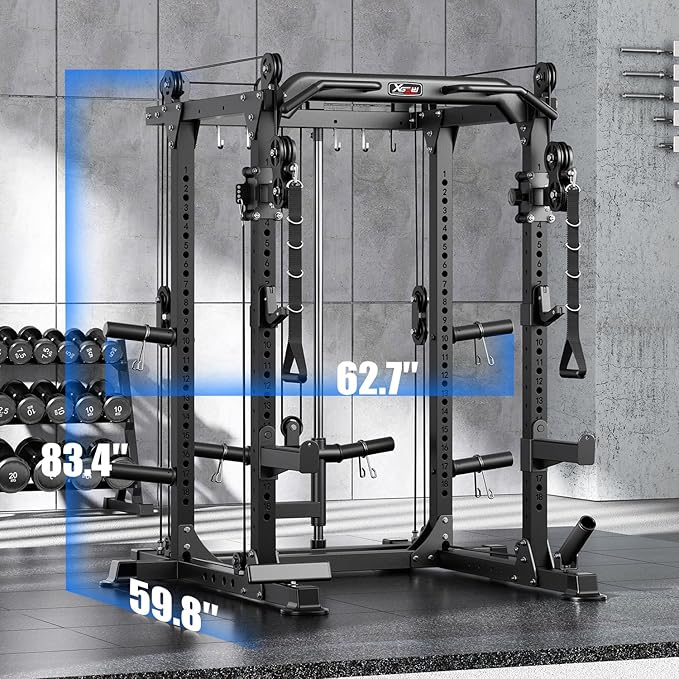 Power Cage Multi-Function Power Rack with Cable Crossover System,1800 LBS Capacity Squat Rack with Weight Bench,for Home Gym