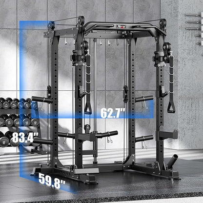 Power Rack Power Cage Multi-Function Squat Rack with Cable Crossover System Selectable More Training Attachment Power Rack for Garage & Home Gym