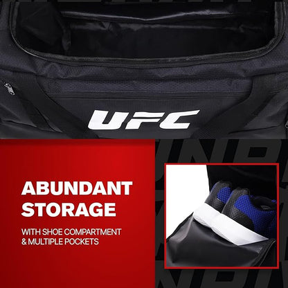 UFC Gym Bag, 22 Inch Carry On Large Travel Duffel Bag for Men and Women, Shoe Compartment, MMA Workout Equipment and Sports Accessories, Black