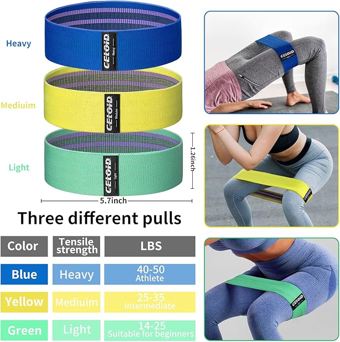 Resistance Bands Set, Exercise Bands with Non-Slip Design for Hips & Glutes, 3 Levels Workout Bands for Women and Men, Booty Bands for Home Fitness, Yoga, Pilates
