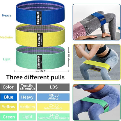 Resistance Bands Set, Exercise Bands with Non-Slip Design for Hips & Glutes, 3 Levels Workout Bands for Women and Men, Booty Bands for Home Fitness, Yoga, Pilates