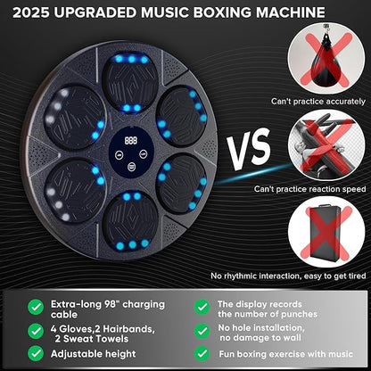Music Boxing Machine Kit Wall Mounted Smart Boxing Machine & Counter Complete Boxing Kit More Than a Standard Punching Machine for Adults & Youth Bluetooth Punching Machine for Home Boxing Training