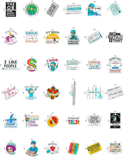 100Pcs Surgical Tech Stickers for Water Bottle, Laptop, Scrub Tech Stickers - Surgical Technologist Gifts Bulk - Gift for Women & Men