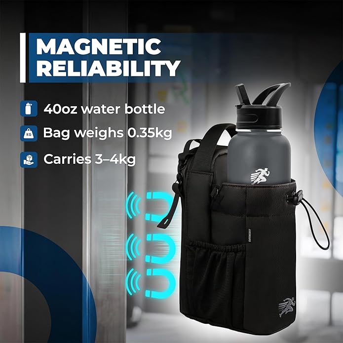 Magnetic Gym Bag with 40oz Water Bottle Holder – Waterproof Leather-Film Fitness Bag with Strong N52 Magnets, Phone & Zipper Pockets, Adjustable Shoulder Strap for Gym & Outdoor Use | Waterproof Material, Organized Pockets, 2 Carry Options, Double Zipper