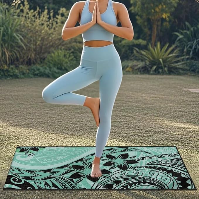 Bulopur Polynesia Tropical Frangipani Car Sweat Towel Seat Cover Washable Soft Turquoise Beach Towel for Women After Gym Yoga Poct Workout Outdoor Surfing Activities Removable Auto Accessories