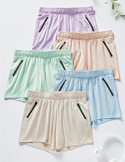 Liberty Imports 1 or 5 Pack Womens Lounge Workout Shorts with Zipper Pockets 5" Inseam Lightweight Athletic Casual Shorts