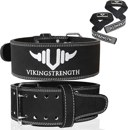 Vikingstrength Premium Weight Lifting Belt with Lifting Straps, Gym Weightlifting Belt for Men and Women, perfect for Squat, Powerlifting, Crossfit and Deadlifting M-4XL + V-Strength Workout App