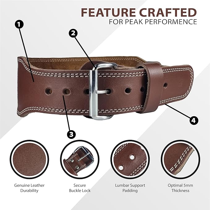 Spartan Weight Lifting Belt (5mm Thick) - Genuine Leather Lifting Belt Gym for Men & Women - Functional Workout Belt - Gym Belt for Weightlifting, Powerlifting, Squat & Deadlift - Adjustable Weightlifting Belt