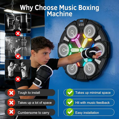 Music Boxing Machine, Wall Mounted Punching Bag with Bluetooth, Boxing Training Workout Equipment with Gloves, Ideal Gift for Kids and Adults, Home, Office and Gym