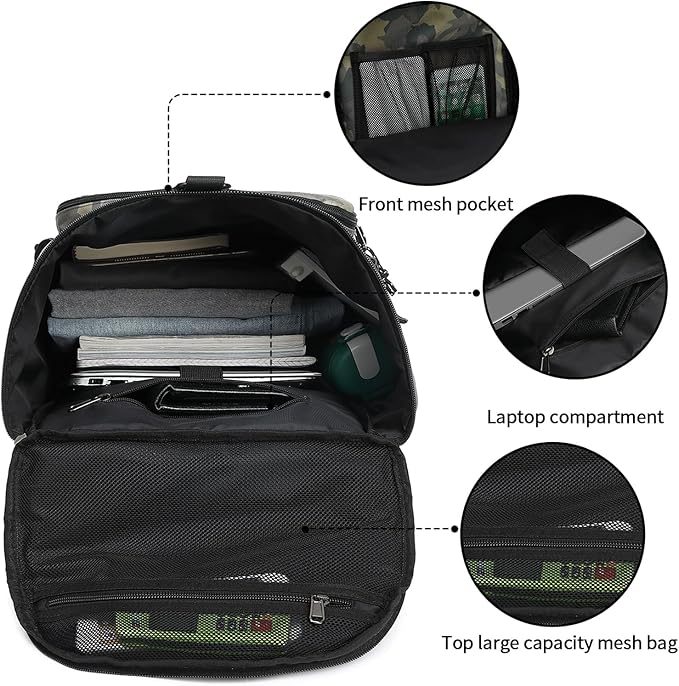 Floral gym duffel bag backpack, fashion wrestling bag,with shoe compartment, 4 kinds of back method waterproof travel sports walking laptop Lightweight (A-Camouflage)