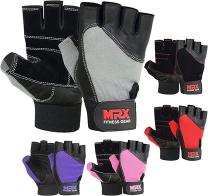 MRX Weight Lifting Gloves Gym Training Bodybuilding Fitness Powerlifting Workout Weightlifting Gloves Genuine Leather for Men & Women