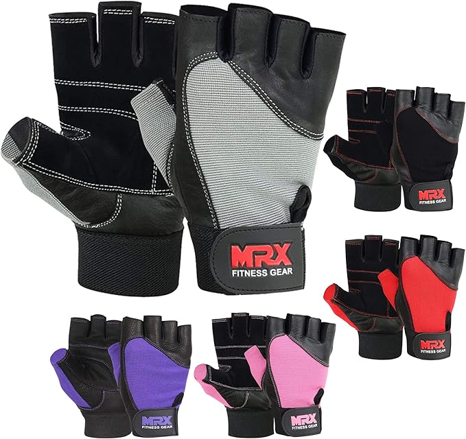 MRX Weight Lifting Gloves Gym Training Bodybuilding Fitness Powerlifting Workout Weightlifting Gloves Genuine Leather for Men & Women