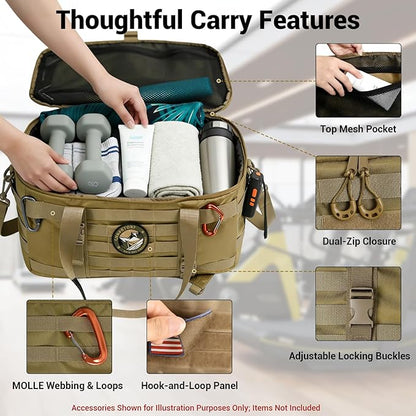 Tactical Gym Bag for Men 40L Tactical Duffel Bag Backpack Gym Bag Large With MOLLE Water Resistant 600D Degree Full Opening Powerlifting for Travel Crossfit Football
