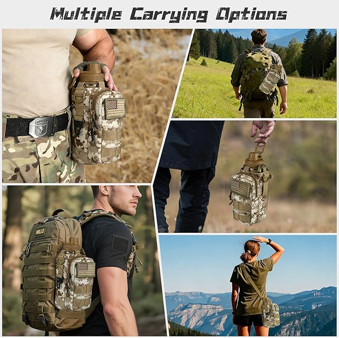 32 oz Insulated Water Bottle - Tactical Stainless Steel Water Bottle with Sleeve, Wide Mouth Gym Water Bottles for Men Sports Workout Hiking with Pouch Desert Camo