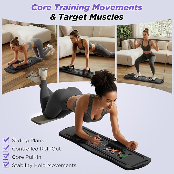 Pilates Reformer 7-in-1 Foldable Home Gym – Multi-Function Pilates Board for Full Body Workout, Core Strength, and Portable Pilates Training