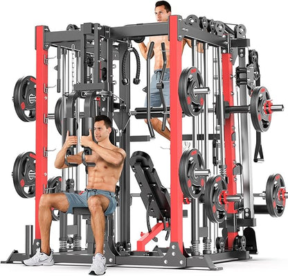Multi-Purpose Squat Rack,Smith Machine Weight Rack Set with Cable Crossover System, Home Gym Power Racks, Power Racks and Packages