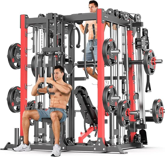 Multi-Purpose Squat Rack,Smith Machine Weight Rack Set with Cable Crossover System, Home Gym Power Racks, Power Racks and Packages