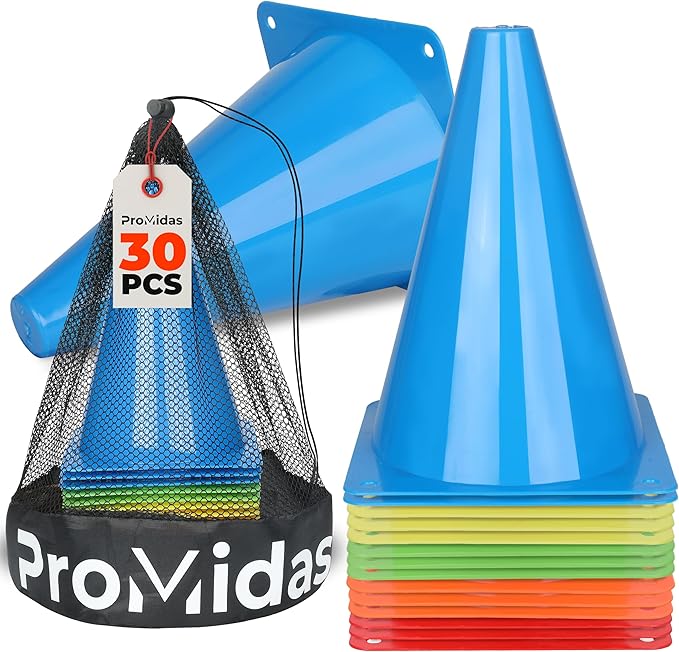 7 Inch(12 PCs) Soccer Cones for Training Kids with Mesh Bag - Small Traffic Cones for Sports Training - Flexible Conos for Soccer Practice, Basketball & Football Drills Equipment
