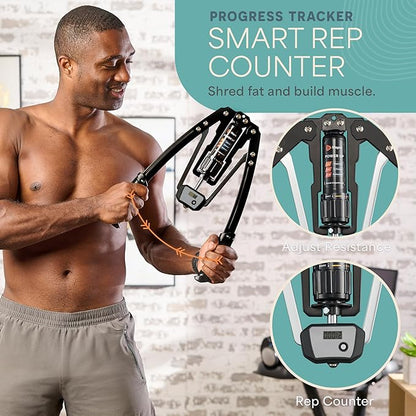 Lifepro Shredforce Hydraulic Power Chest Expander and Arm Twister Trainer Exerciser - Adjustable 22-440lb Resistance, Smart Rep Counter - Home Gym Workout Equipment for Upper Body Strength Training