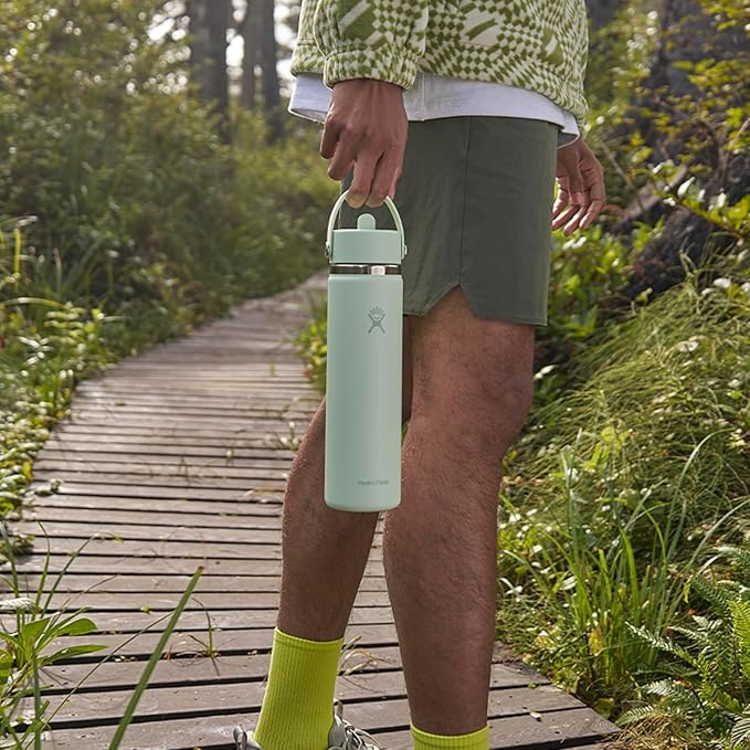 Hydro Flask Water Bottle - Insulated Stainless Steel - Wide Mouth Flex Straw Lid, Non Spill, Leakproof and Refillable in 24 Oz Reef Pink