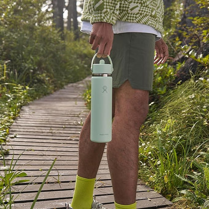 Hydro Flask Water Bottle - Insulated Stainless Steel - Wide Mouth Flex Straw Lid, Non Spill, Leakproof and Refillable in 24 Oz Surf Blue